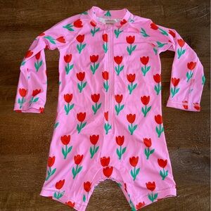 Hanna Andersson Pink Tulip Print Kids Rashguard Swimsuit